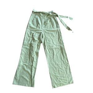 Sage green high waisted pull on cotton linen blend wide leg pants women’s small